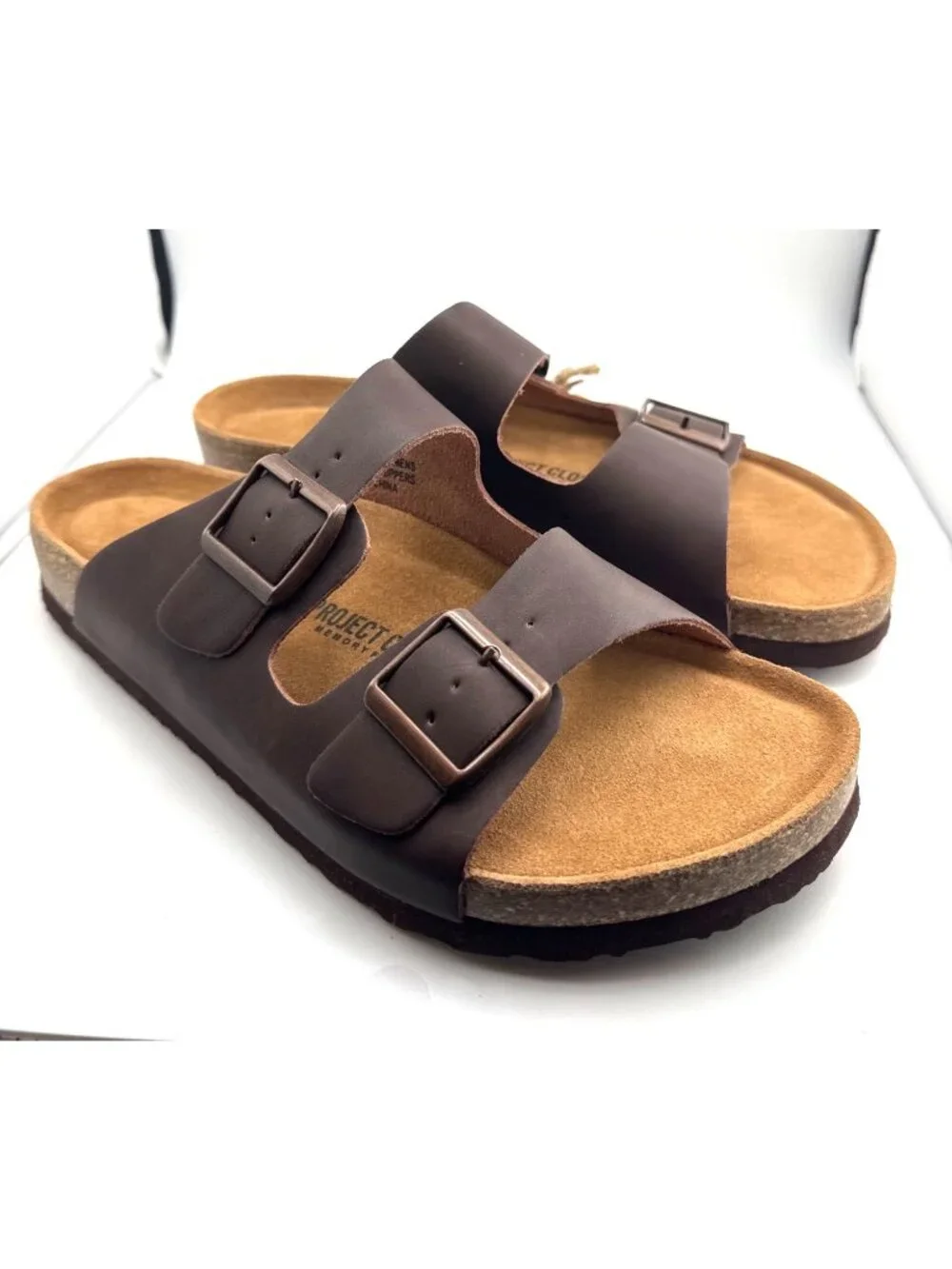 Project Cloud Arizona Mens 10 Brown Leather Double Buckle Sandals 1160 NWT